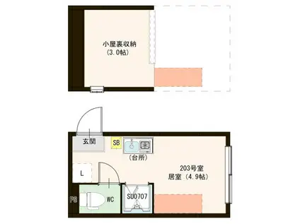 ハーモニーテラス柳原VII(ワンルーム/2階)の間取り写真