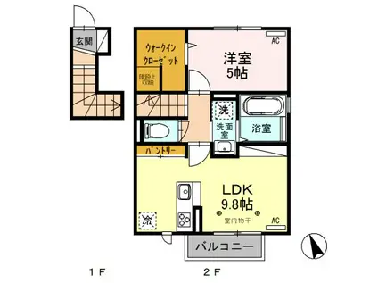 メゾン医大前桜 F(1LDK/2階)の間取り写真