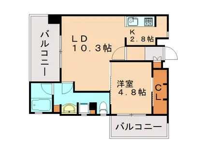 リアンシエルブルー東比恵(1LDK/2階)の間取り写真