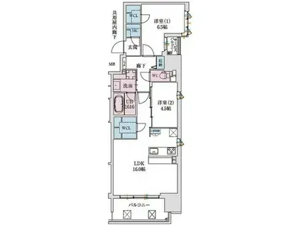 スプランディッド本町グラン(2LDK/7階)の間取り写真