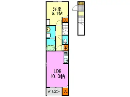 ヴァンヴェールヒルG(1LDK/2階)の間取り写真