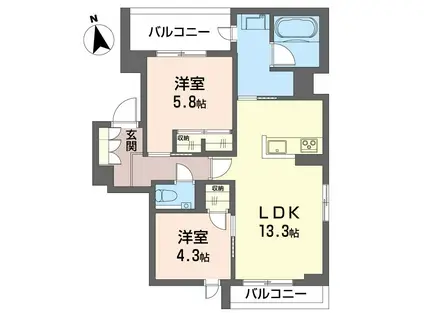 グランソワM(2LDK/1階)の間取り写真