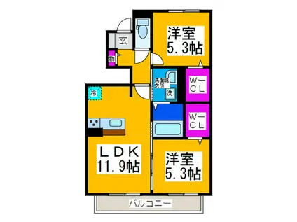 くみの木ヒルズI(2LDK/1階)の間取り写真