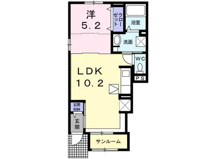 リバーサイド宝来(1LDK/1階)の間取り写真