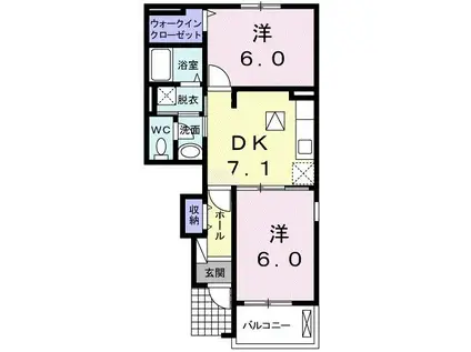 ディリジェントIIA(2DK/1階)の間取り写真