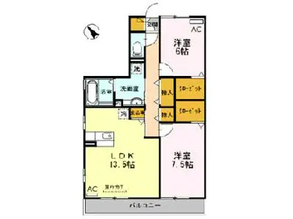 D-ROOM八幡(2LDK/2階)の間取り写真