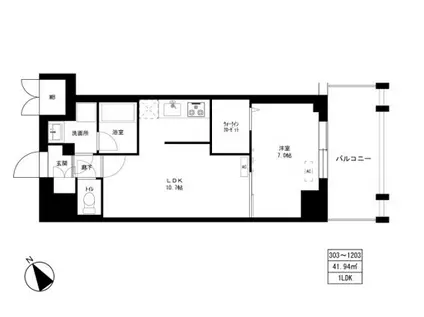 東京マンション(1LDK/6階)の間取り写真