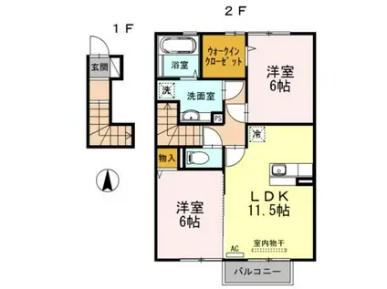 D-ROOM二口(2LDK/2階)の間取り写真