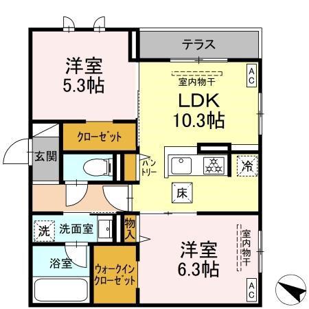 セルメイユール(2LDK/1階)の間取り写真
