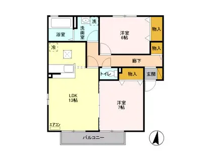 ヴィラージュ I(2LDK/1階)の間取り写真