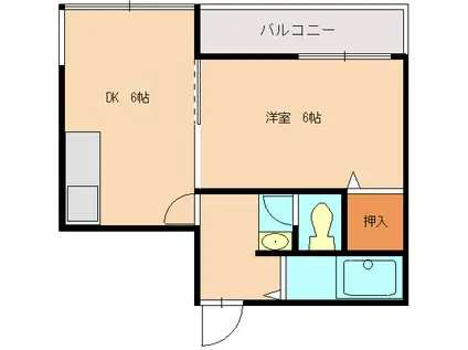 ルトゥール薬院(1DK/6階)の間取り写真