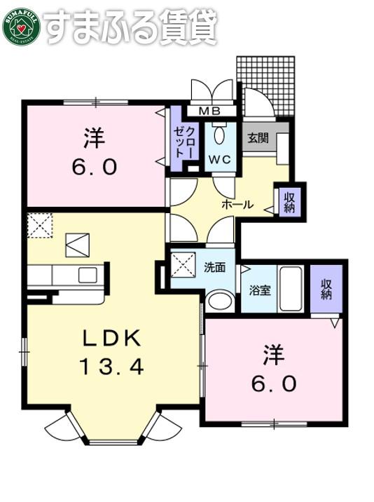 シリアス21A棟(2LDK/2階)の間取り写真