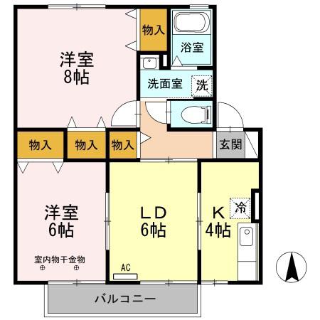 グランドール沢村B(2LDK/1階)の間取り写真