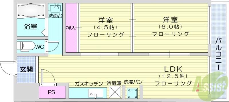 第3セントラルハウス(2LDK/1階)の間取り写真
