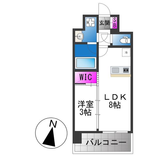 エスリードレジデンス玉造ザ・イースト(1LDK/8階)の間取り写真