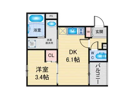 ハーモニーテラス中町(1DK/2階)の間取り写真