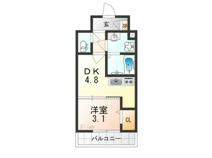 エクスフォード京都聚楽町(1DK/1階)の間取り写真