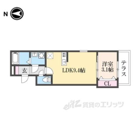  ジーメゾン生駒プレシール(1LDK/1階)の間取り写真