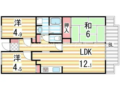 グリーンヴィラ御領(3LDK/5階)の間取り写真