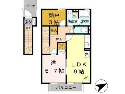 ヴァルトC棟(1SLDK/1階)の間取り写真