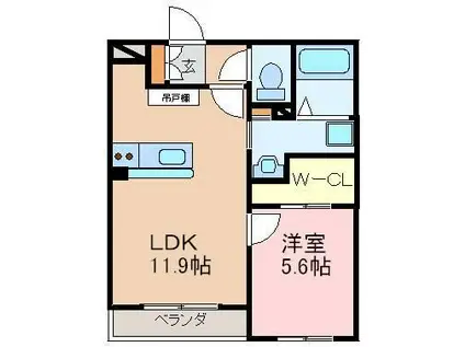 ヴィーナス・ヒルズ近見(1LDK/4階)の間取り写真