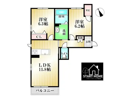 BEREOコンフォート北島田B(2LDK/3階)の間取り写真