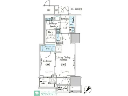 HARUMI FLAG PORT VILLAGE B棟(1LDK/2階)の間取り写真