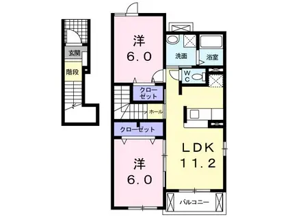 ル・シエル(2LDK/2階)の間取り写真