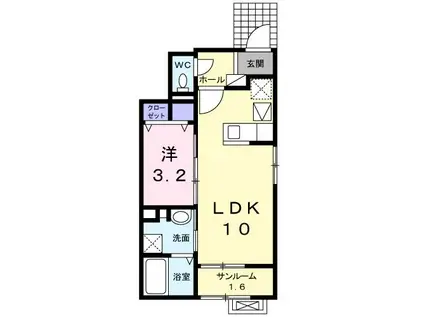 クオーレII(1LDK/1階)の間取り写真