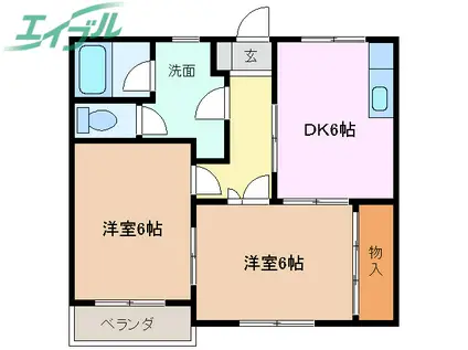 ルフラン相生(2DK/1階)の間取り写真