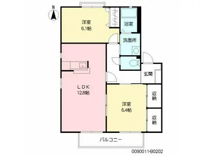 ユニゾン上富野 B棟(2LDK/2階)の間取り写真