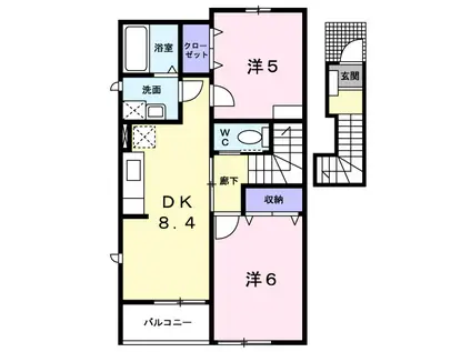 セブンヒル B(2DK/2階)の間取り写真