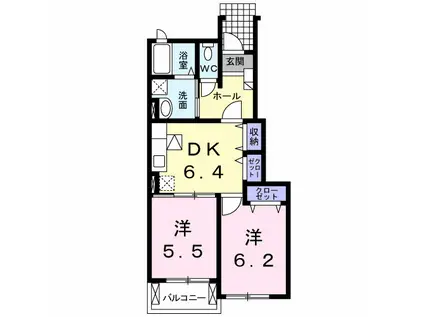 メロディアス薬師(1K/2階)の間取り写真