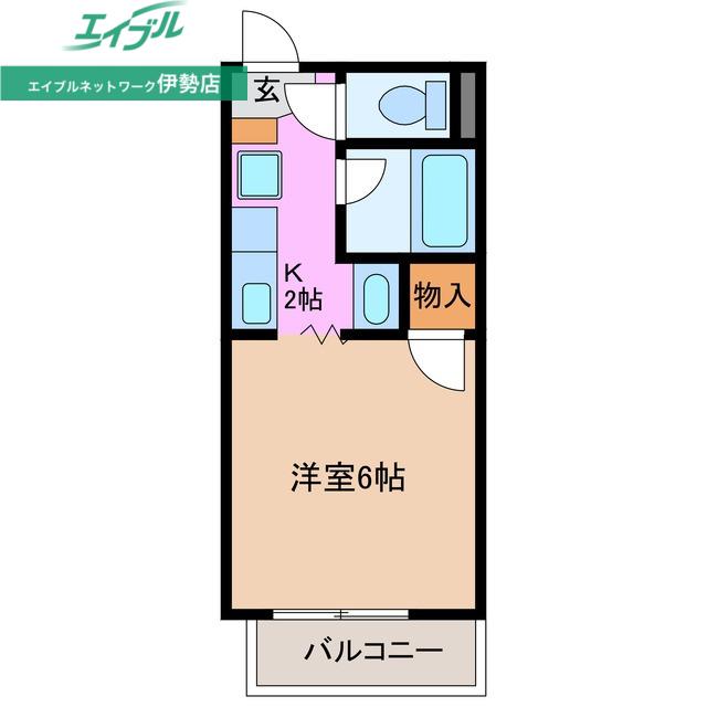近鉄山田線 宮町駅 徒歩15分 2階建 築29年(1K/2階)の間取り写真