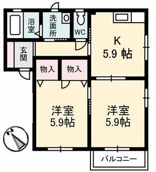 パルクマンションⅡ棟(2K/2階)の間取り写真