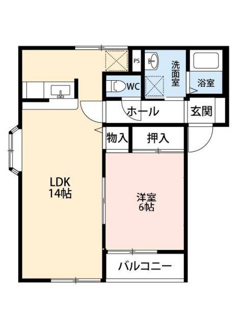ニューシャトーD(1LDK/1階)の間取り写真