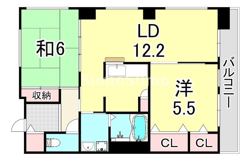 URパークタウン西武庫 11号棟(2LDK/2階)の間取り写真