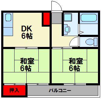 二葉コーポ(2DK/3階)の間取り写真
