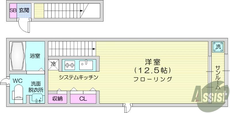 カーサ・コローナ(1K/2階)の間取り写真