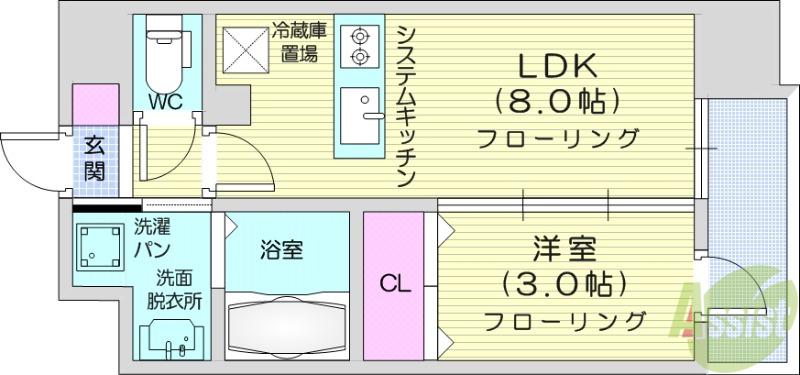 デュオヒルズ仙台一番町(1LDK/3階)の間取り写真