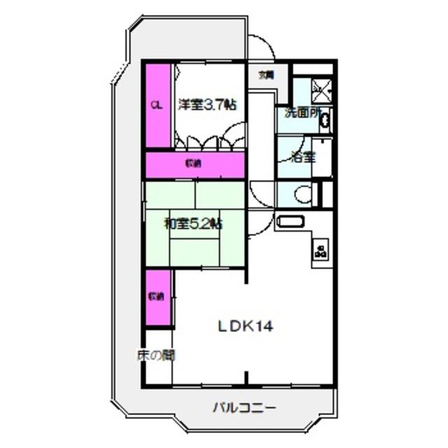 鶴見日光ハイツ(2LDK/4階)の間取り写真