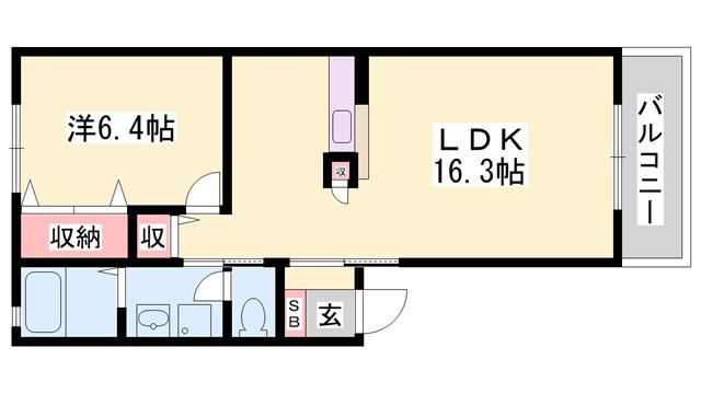 フレーズ上の山(1LDK/1階)の間取り写真