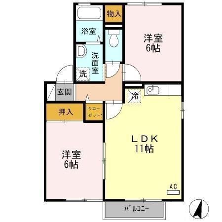 プレステージ植松B(2LDK/2階)の間取り写真