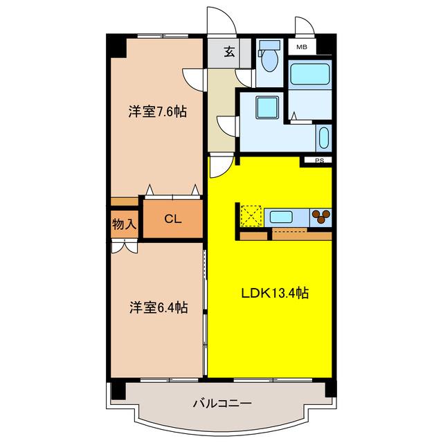 セレーナ福田(2LDK/2階)の間取り写真