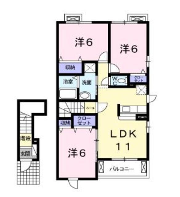 クレストガーデンII(3LDK/2階)の間取り写真