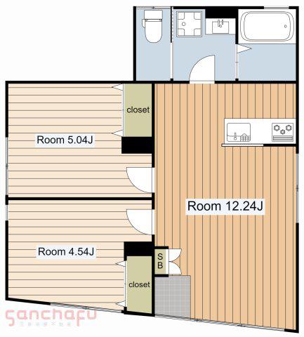 ソアヴィータ三軒茶屋(2LDK/1階)の間取り写真