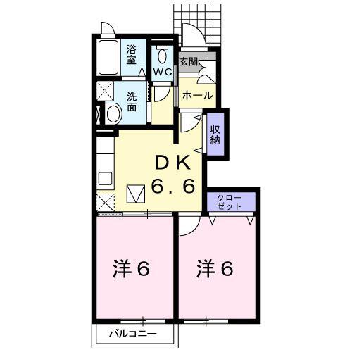 メゾンラルゴC(2DK/1階)の間取り写真