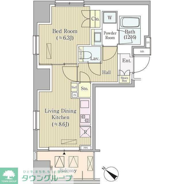グランスイート東日本橋スクウェア(1DK/2階)の間取り写真