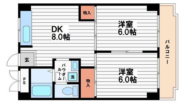 ジャルダン上本町(2DK/2階)の間取り写真