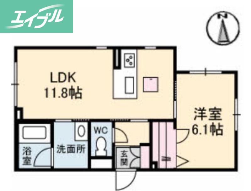 MOA津倉町(1LDK/1階)の間取り写真